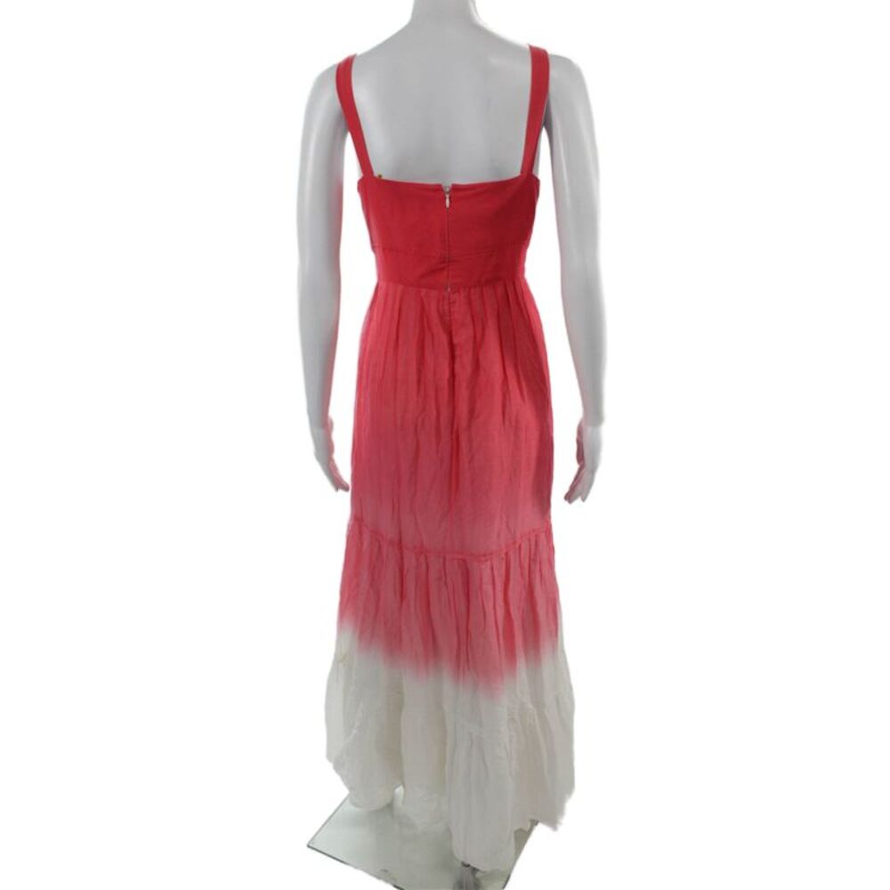 Tahari Women Maxi Sundress Red Cotton V-Neck Sleeveless Zip Beach Size 12_3